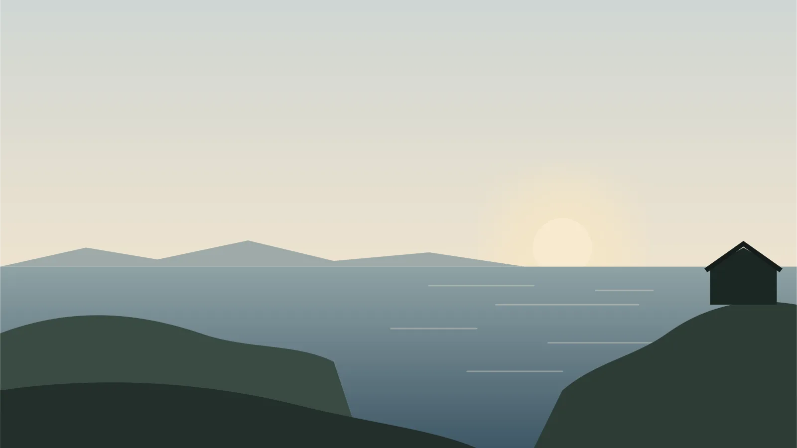 Illustration af nordisk kyst i morgenlys.