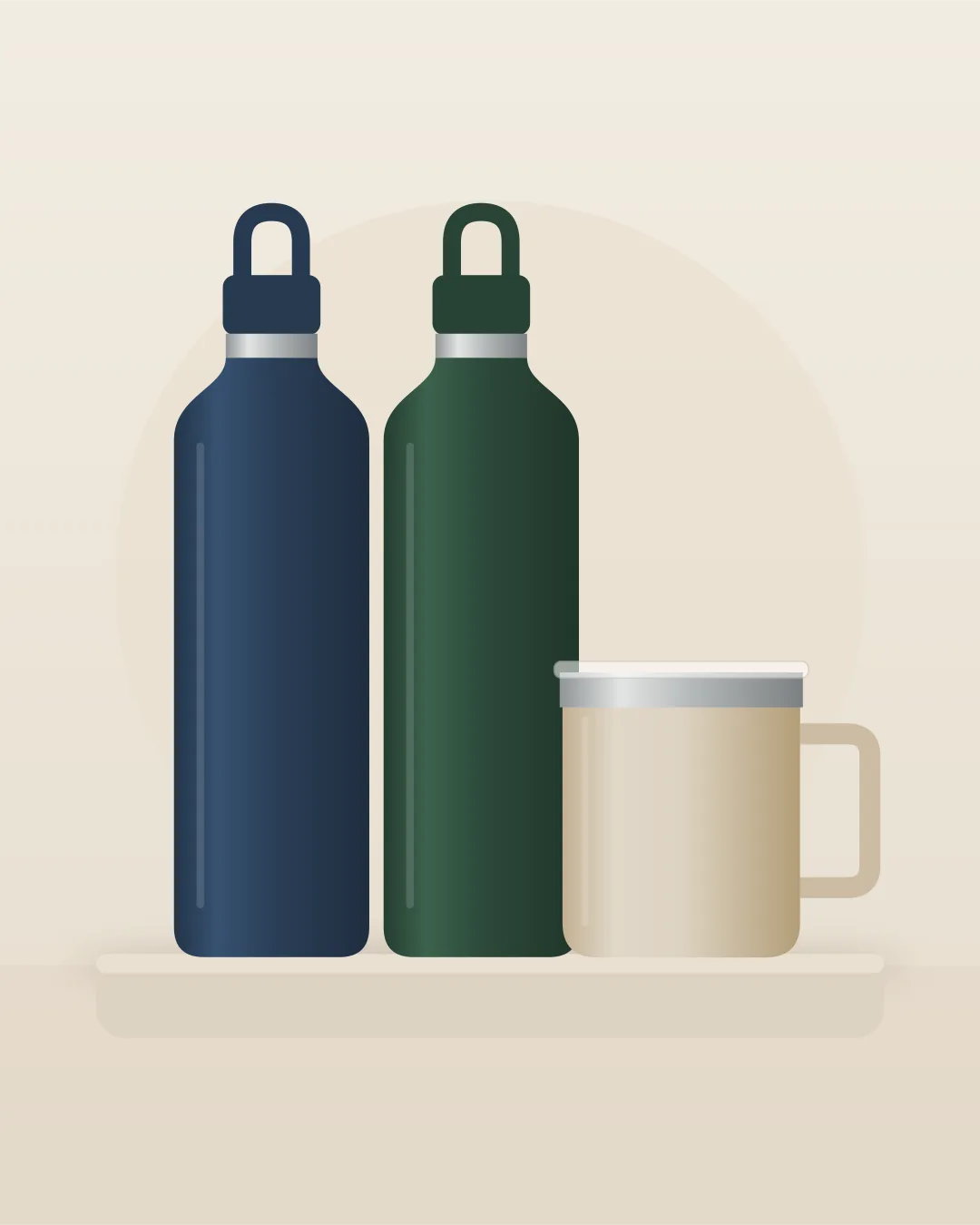 Illustration af Fjella-kollektionen: to flasker og et krus.