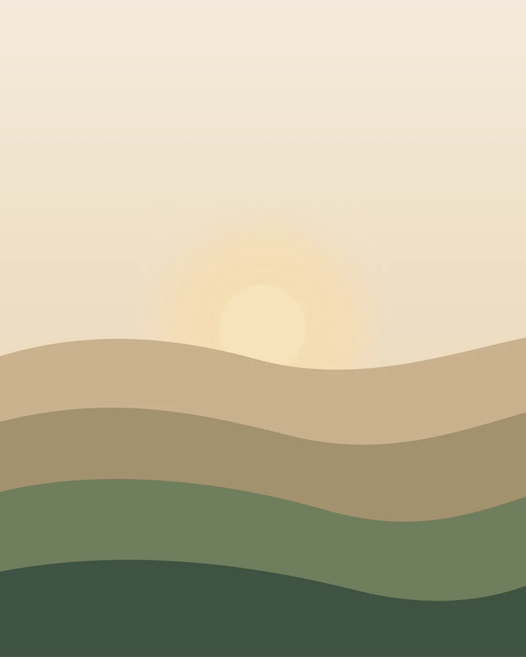Illustration af bløde bakker i morgensol.